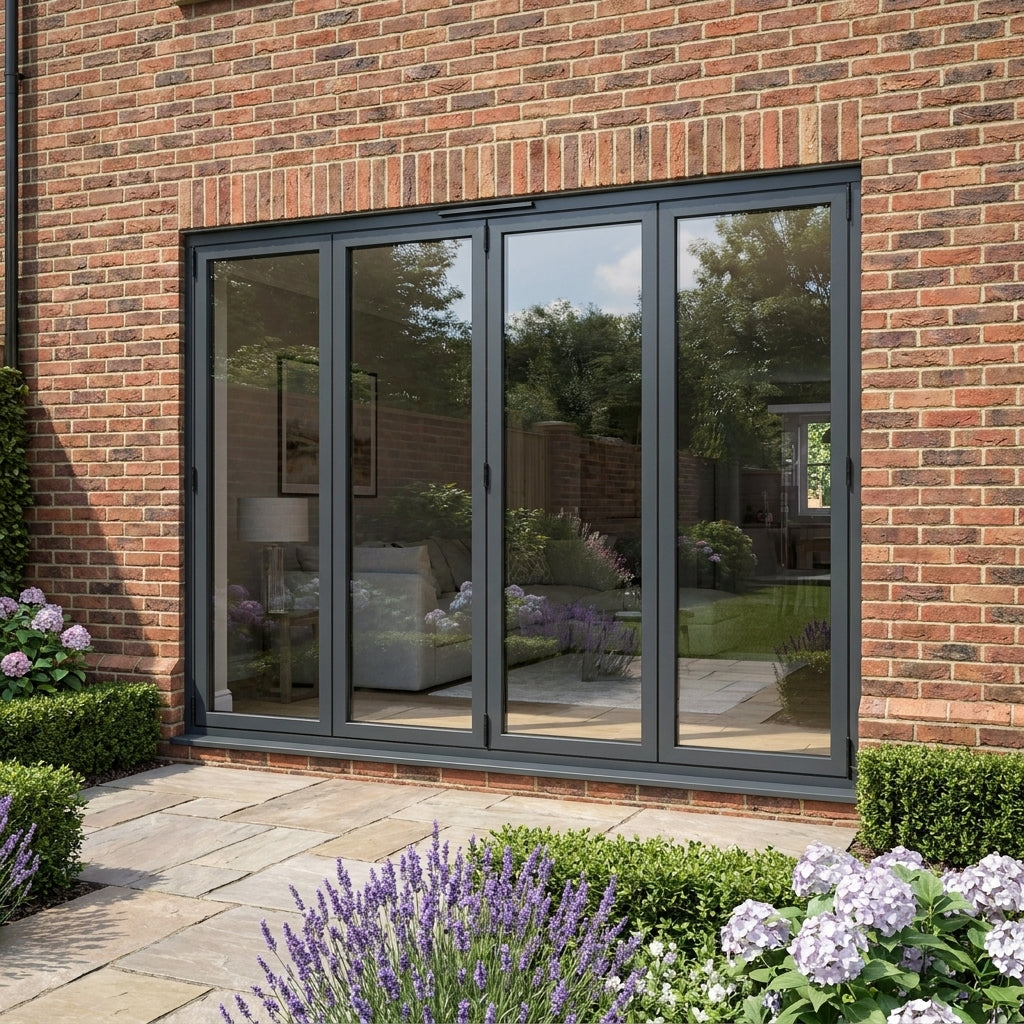 External Folding Patio Door in Matt Grey Aluminium with 3+1 Clear Glass