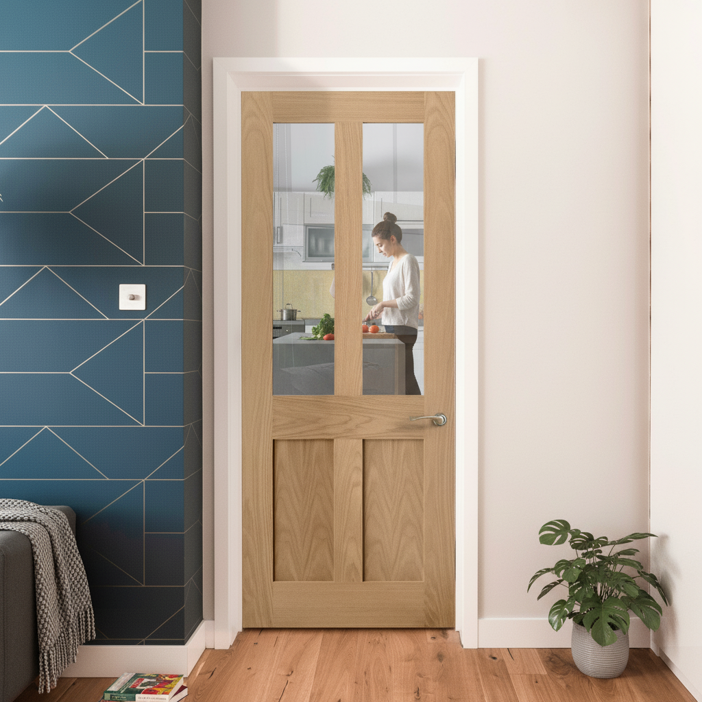 Premium Unfinished Internal Victorian Shaker Door with 2 Panels and Clear Glass Inserts for Elegant Home Design - Image 2