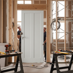 Premium White Internal Fire Door with Solid Core, FD30 Fire Rating, and Two Vertical Recessed Panels