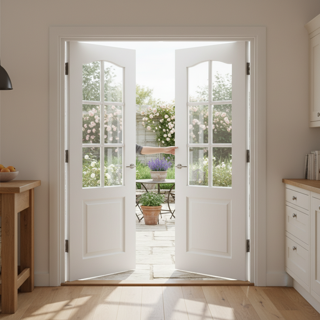 Premium Clear Glazed Door Pair with Moulded Panel Design - White Primed Finish for Light Flow and Style