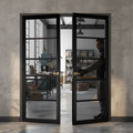 Premium Industrial Style Door Pair with Tinted Safety Glass and Solid Core Construction - Perfect for Modern Interiors