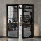 Premium Industrial Style Door Pair with Tinted Safety Glass and Solid Core Construction - Perfect for Modern Interiors