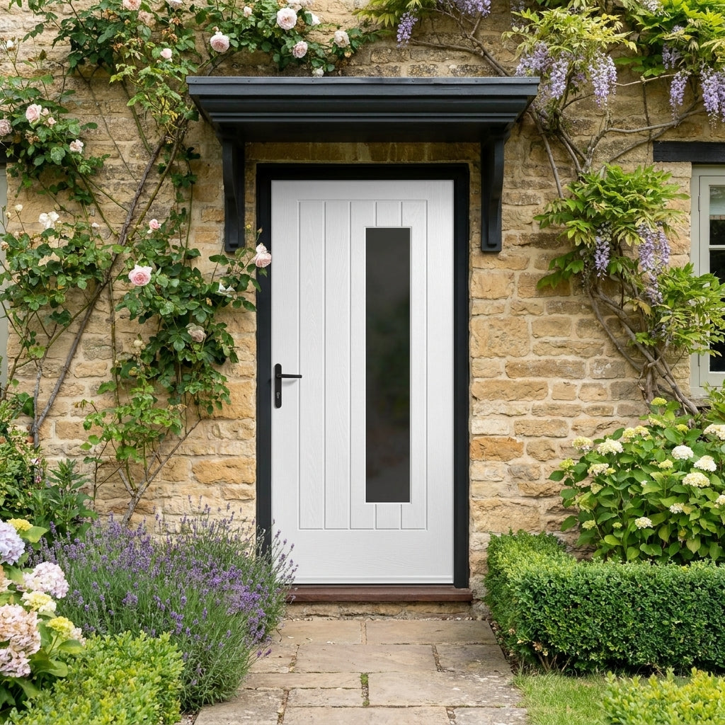 External Composite Door with 1 Light Obscure Glass Finish in White