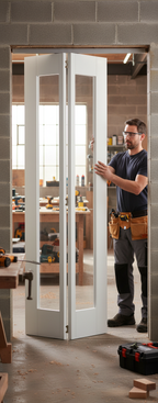 Premium Internal White Primed 1 Light Clear Glazed Shaker Bi-Fold Door with Solid Engineered Core for Durability