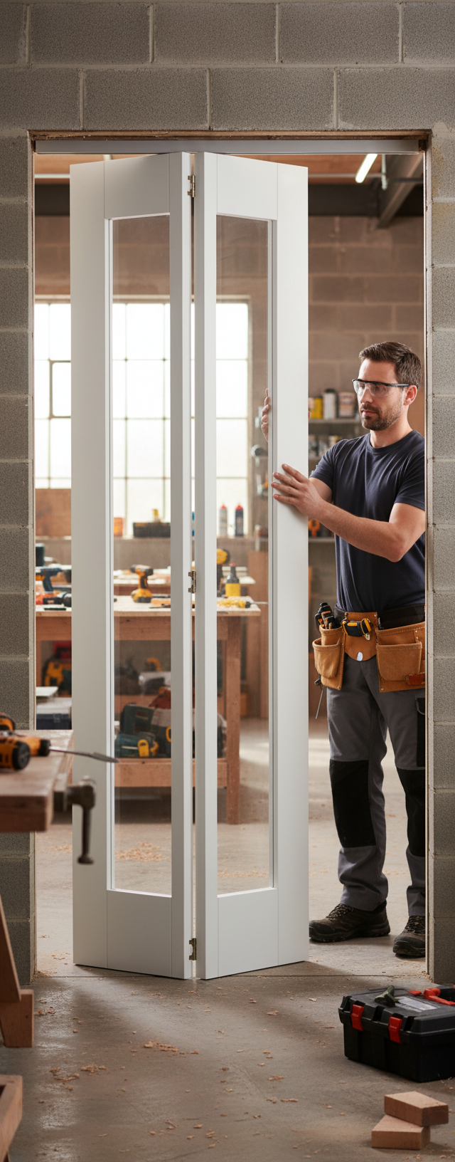 Premium Internal White Primed 1 Light Clear Glazed Shaker Bi-Fold Door with Solid Engineered Core for Durability