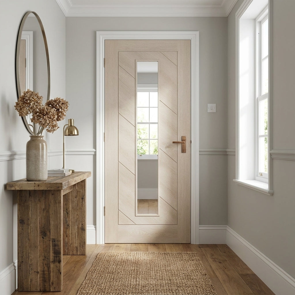 Internal Laminate Door with Clear Glass, Fully Finished, Ivory Colour