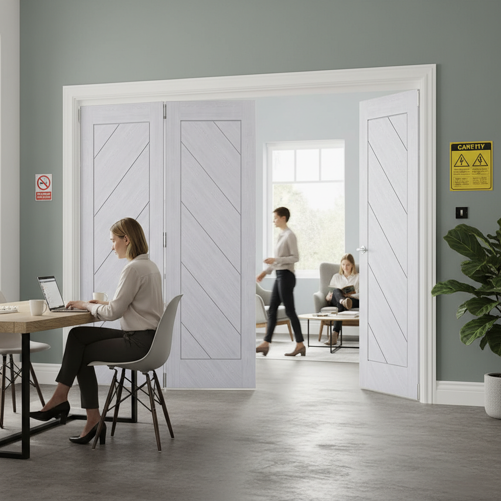 Premium Light Grey Bi-Folding Room Divider with Top Hung System for Flexible Space Management