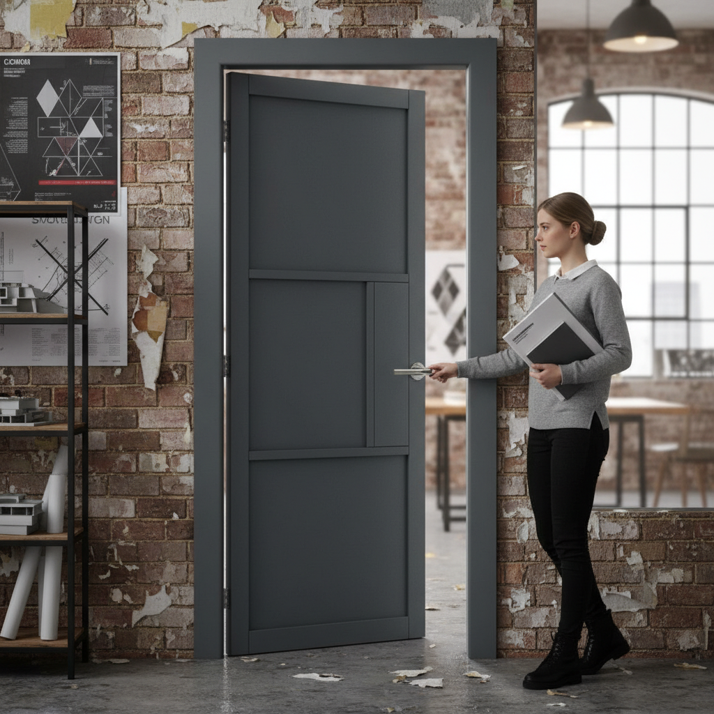 Premium Graphite Grey Laminate Internal Door with Solid Construction and Industrial Style Design