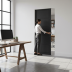 Premium 5-Panel Flush Pocket Door Set - Space-Saving Design with No Architrave Required and Top-Hung Track System
