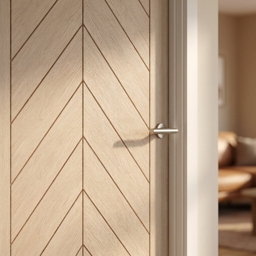 Ivory Fully Finished Internal Chevron Door with Hollow Core - detail view