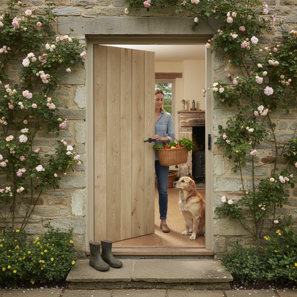 Premium Solid Oak Ledged Internal Door with Rustic Style and Natural Knotty Appearance for Timeless Interior Design