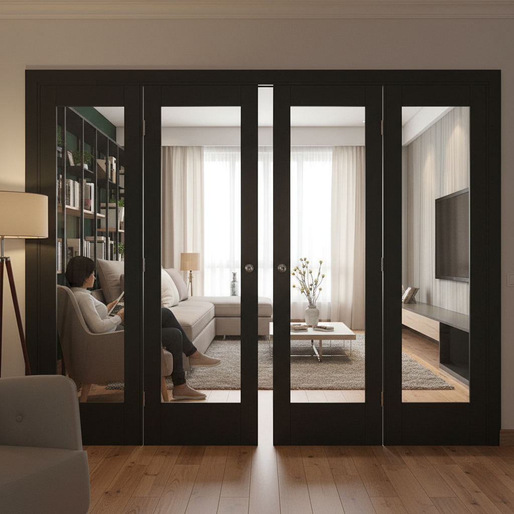 Premium Clear Glazed Brushed Oak French Doors with Side Panels for Elegant Room Dividers