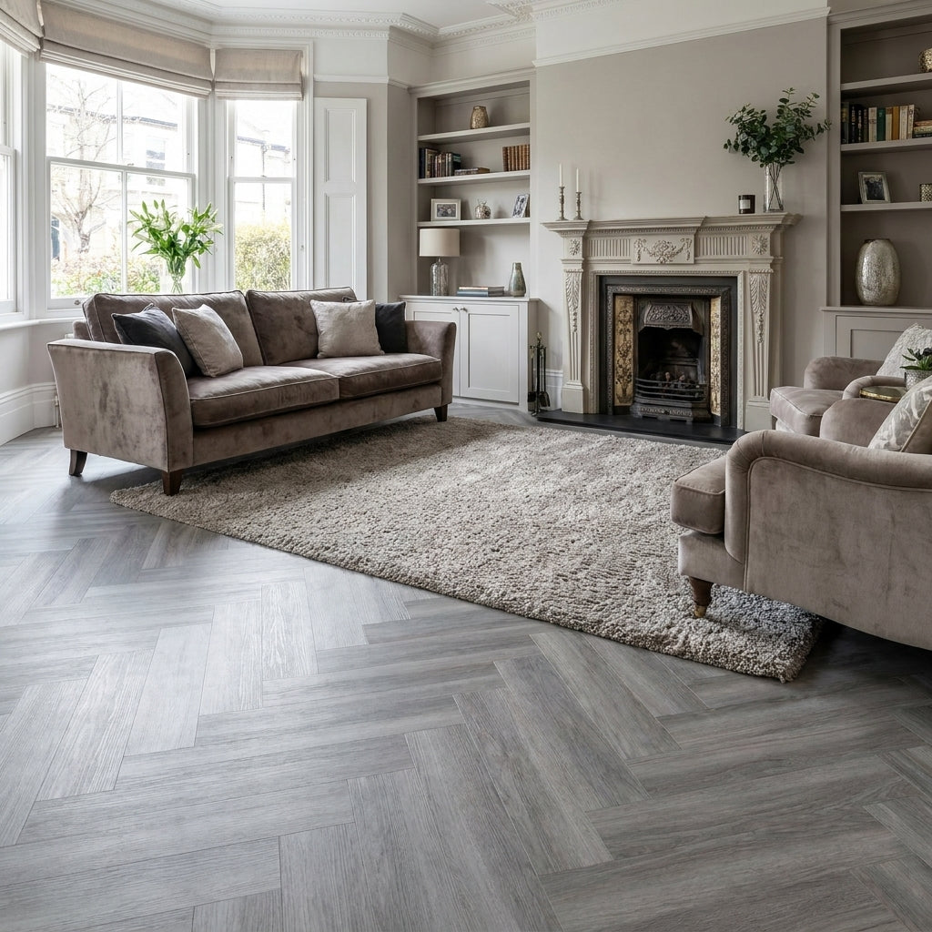Herringbone Design Cool Grey 5.5mm Rigid Core Vinyl Flooring