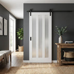 Internal White Sliding Door with 3 Light Obscure Glass, Primed Finish