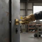 Premium Industrial Square Lever Door Handle Set in Satin Brass with Magnetic Device for Modern Doors