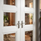 Internal French Door with Clear Glass, White Primed, Solid Engineered Core, 3 Light - detail view