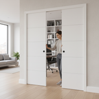 Premium 5 Panel Double Pocket Door Set with Adjustable Jambs and Galvanized Steel Frame for Modern Interiors