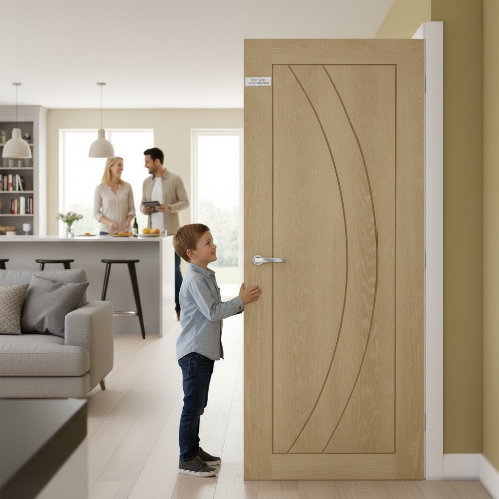 Premium Fully Finished Oak Fire Door with Engineered Construction and Real Oak Inlays for Maximum Strength and Style