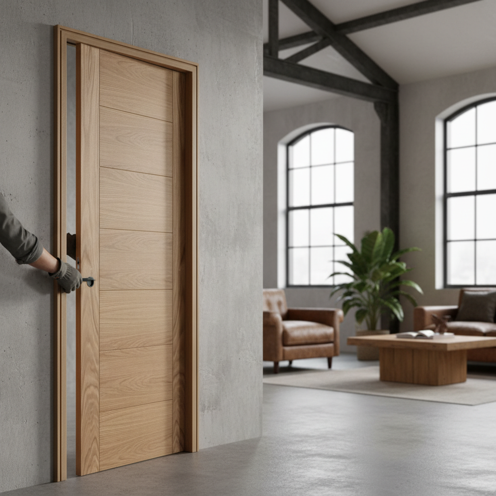 Premium 7 Panel Pocket Door Set with Galvanised Steel Frame and Adjustable Jambs for Space-Saving Solutions