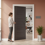 Premium Contemporary Laminate Door with Grooved Design in Umber Grey - Ready to Hang, Low Maintenance Finish