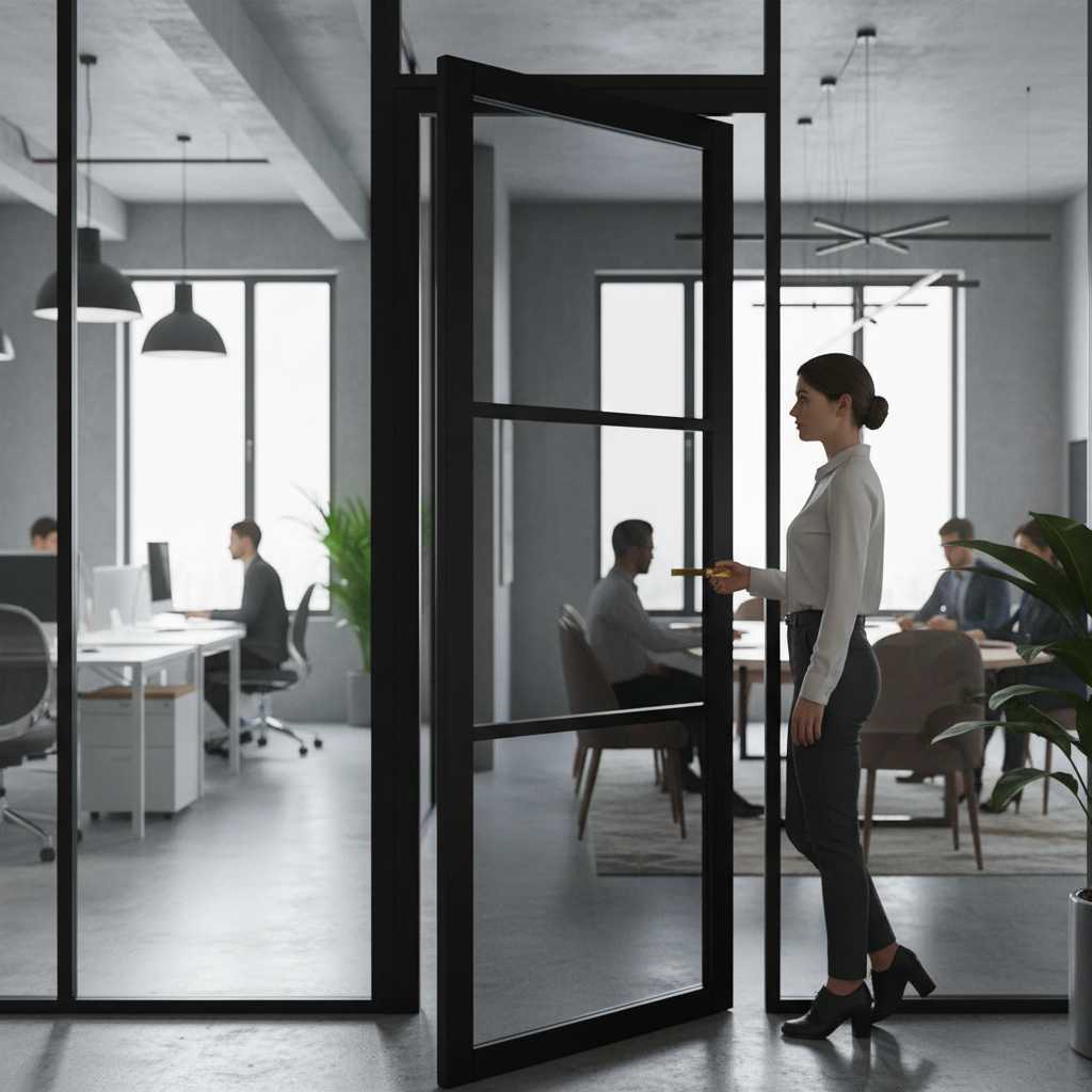 Premium Industrial Style Door with Tinted Glass - Solid Core, Prefinished in Black, 10-Year Warranty