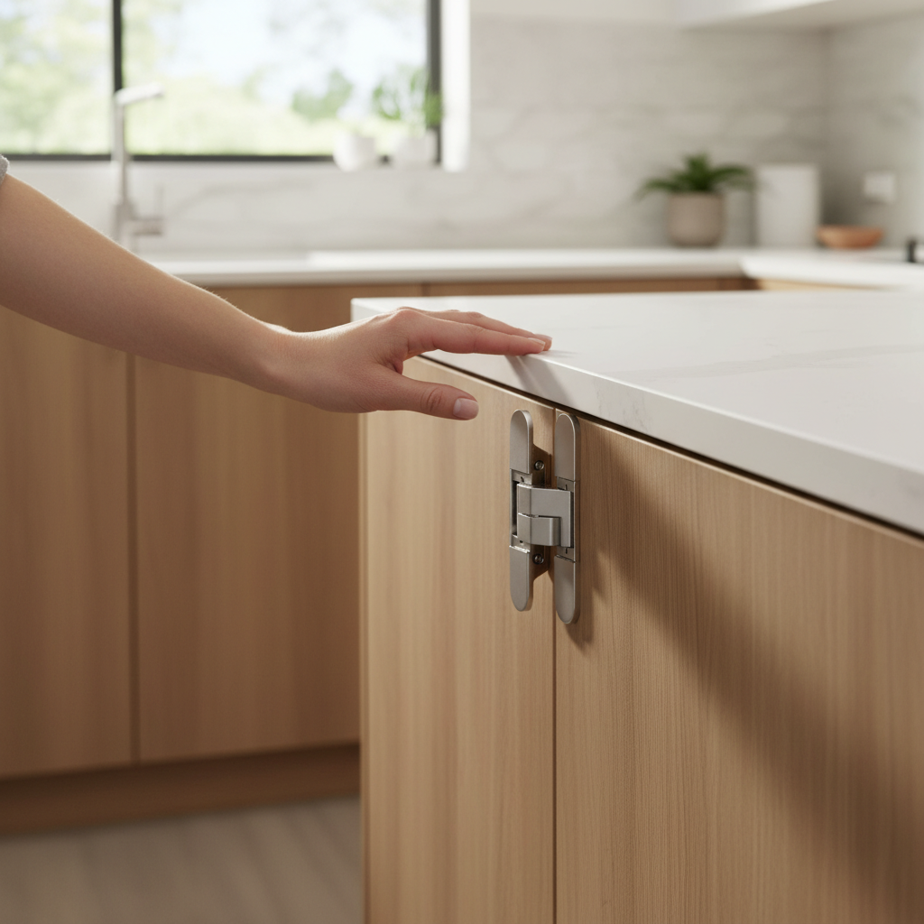 Premium Satin Chrome Concealed Hinge - Stylish Finish for Doors with Dimensions 115mm Height, 23mm Width, 27mm Thickness