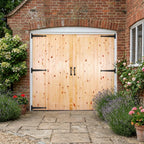 External Solid Framed Unfinished Redwood Ledged and Braced Garage Door and Frame Set