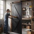 Premium Internal Primed Z Brace Sliding Barn Door - High-Quality Timber Construction with Black Finish for Modern Interiors