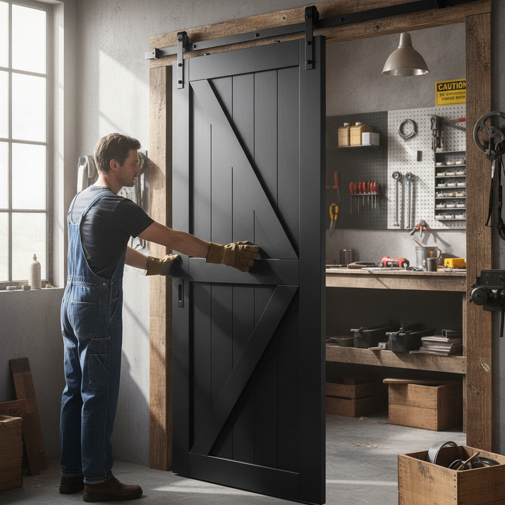 Premium Internal Primed Z Brace Sliding Barn Door - High-Quality Timber Construction with Black Finish for Modern Interiors