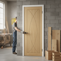 Premium Contemporary Oak Fire Door with Engineered Construction and Custom Sizing Options - Unfinished Ready to Paint or Stain