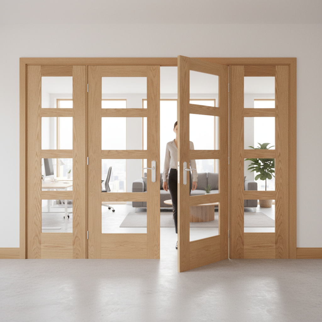 Premium Oak Shaker 4 Light Room Divider with Matching Side Panels for Stylish Home Separation