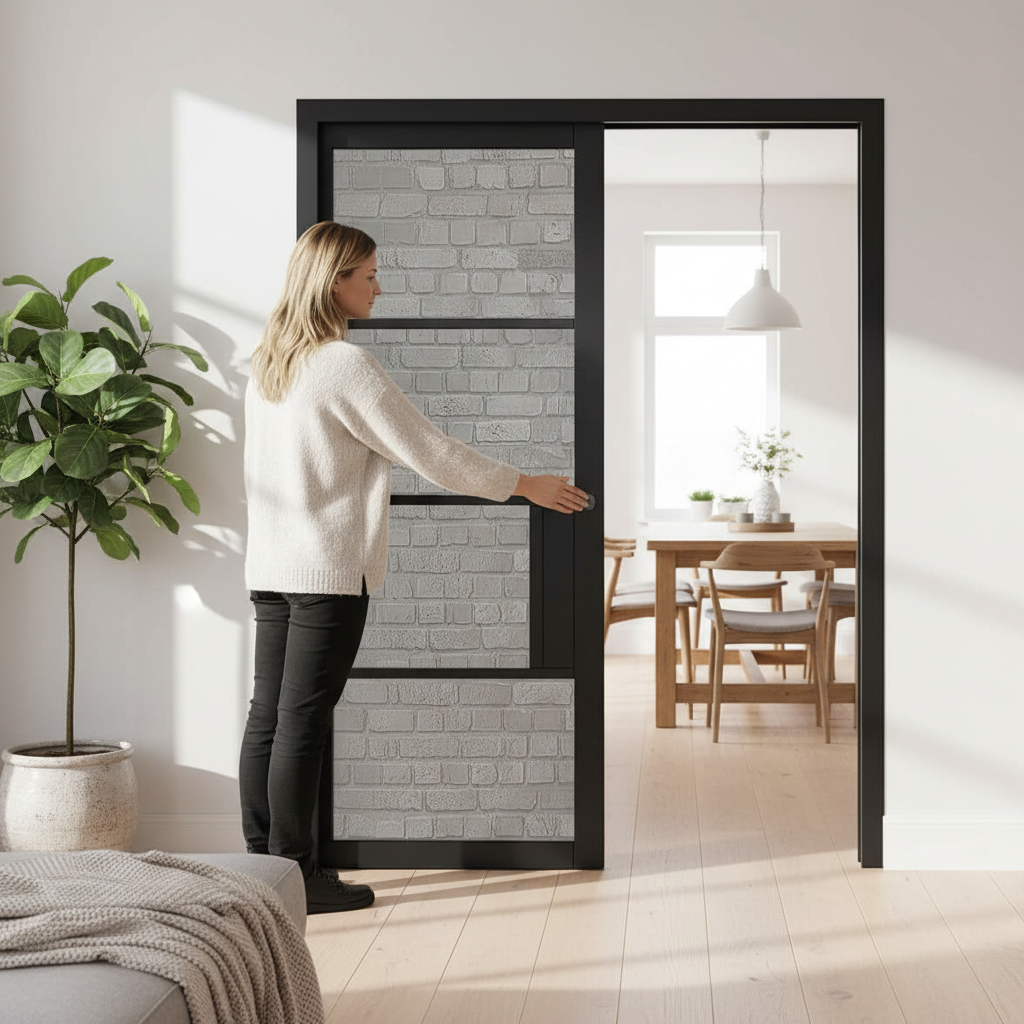 Premium 4L Tinted Glass Pocket Door System with Galvanised Steel Frame and Adjustable Jamb Options for Smooth Sliding Installation