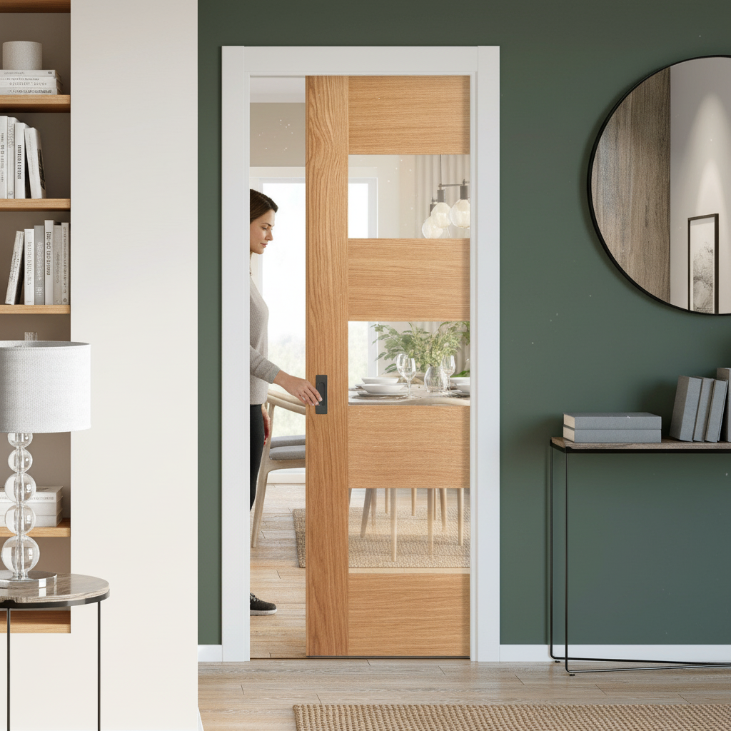Fully Finished Internal Pocket Door Set with 7 Panels and 3 Glazed Lights for Enhanced Natural Light and Privacy - Image 2