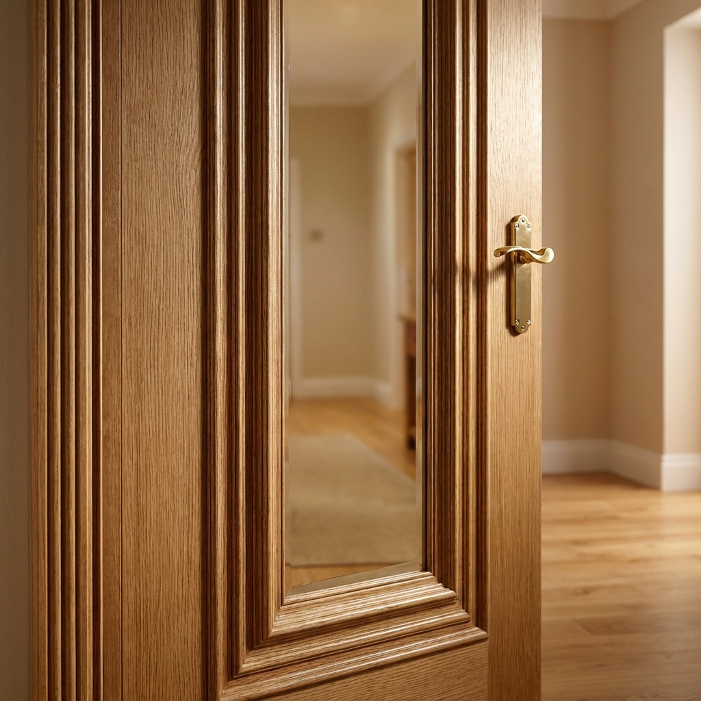 Internal Oak Door, Fully Finished, Clear Glass, Solid Engineered Core - detail view