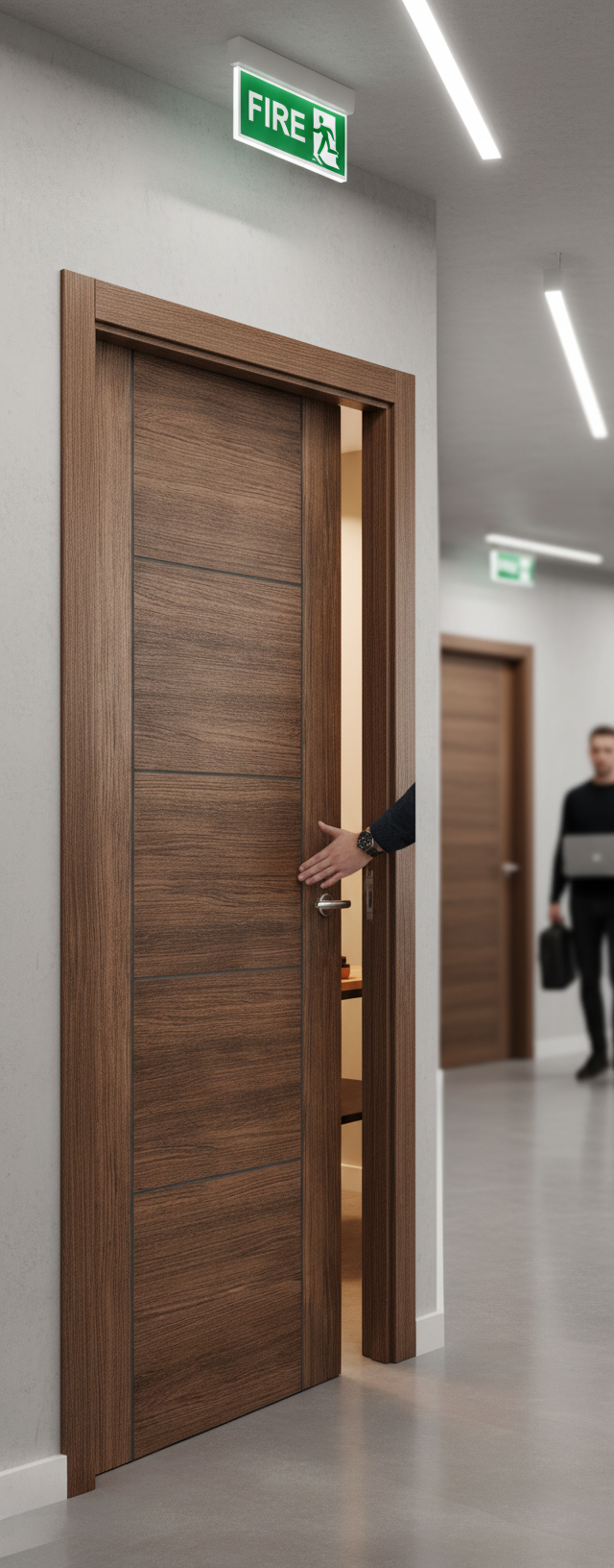 Premium Walnut Laminate Internal Door with V Grooves, Glazed Options, and 10-Year Warranty