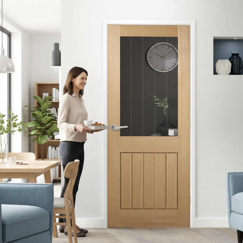 Premium Half Glazed Fire Door with Clear Glass and Etched Lines for 30 Minutes Fire Protection