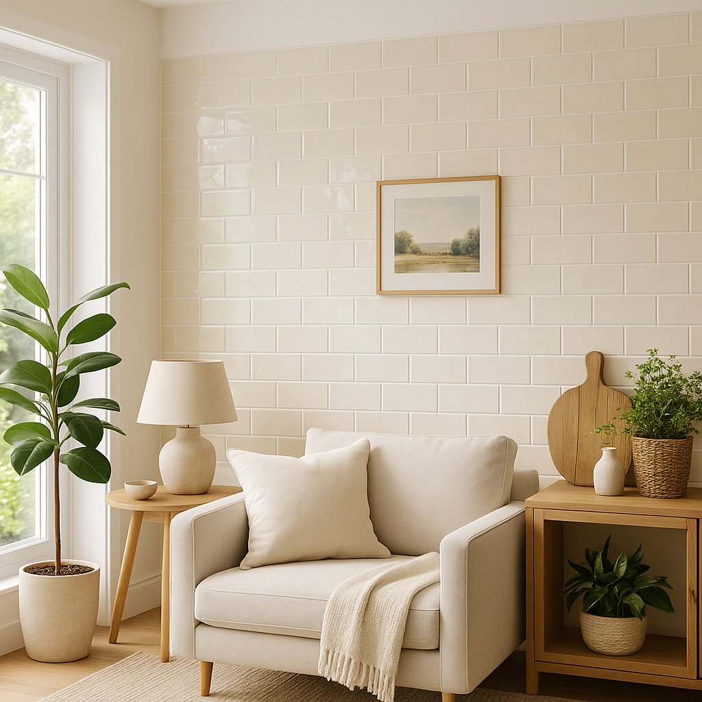 Glossy Cream Ceramic Wall Tile - Smooth Finish for Elegant Interiors