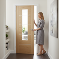 Premium Internal Oak Door with Clear Glazed Etched Glass and Aluminium Inlays for Modern Interiors