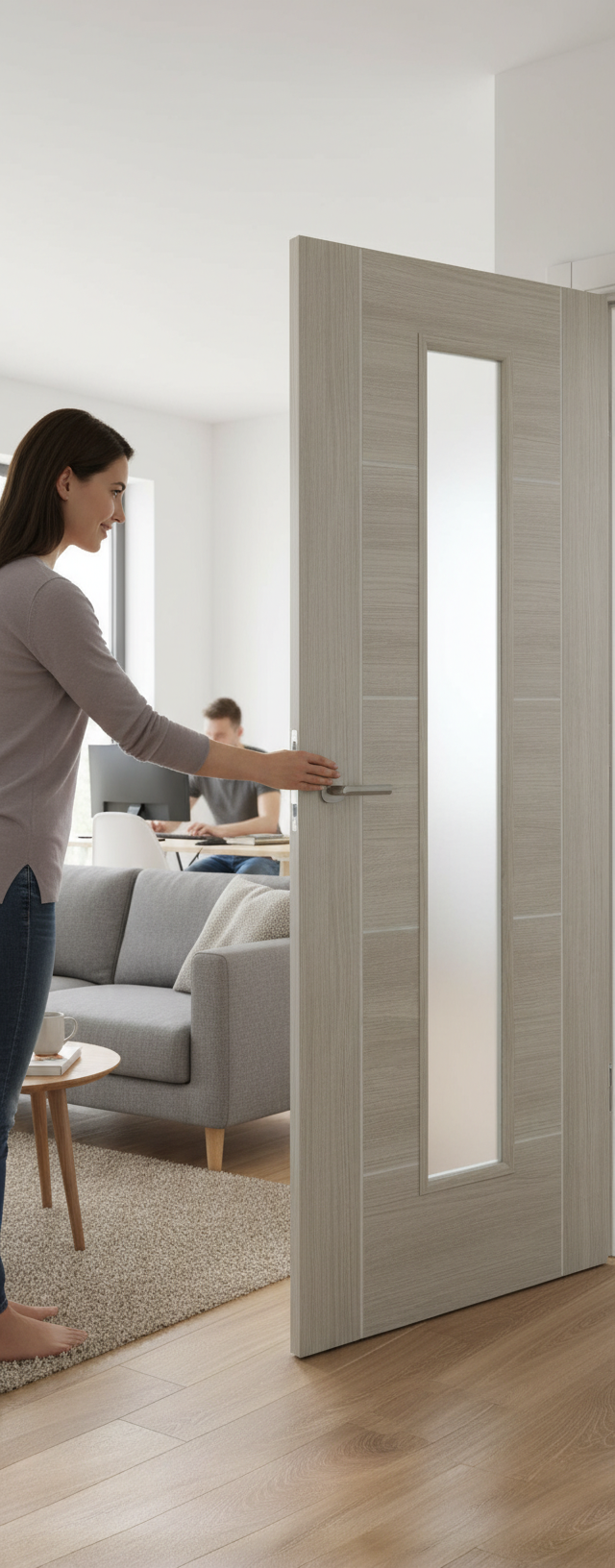 Premium Internal Light Grey Laminated Glazed Door with Clear Safety Glass for Modern Interiors