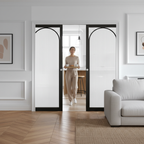 Premium Glazed Arched Pocket Door System with Reeded Glass and Adjustable Steel Frame