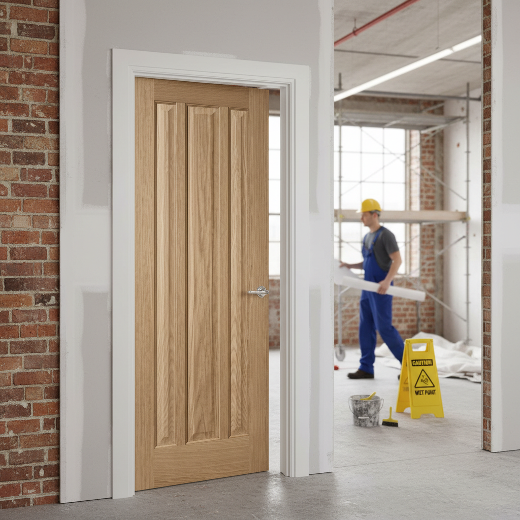 Premium Internal Fire Door with Vertical Panels, Solid Core Construction, and 30 Minutes Fire Rating - Unfinished for Customization