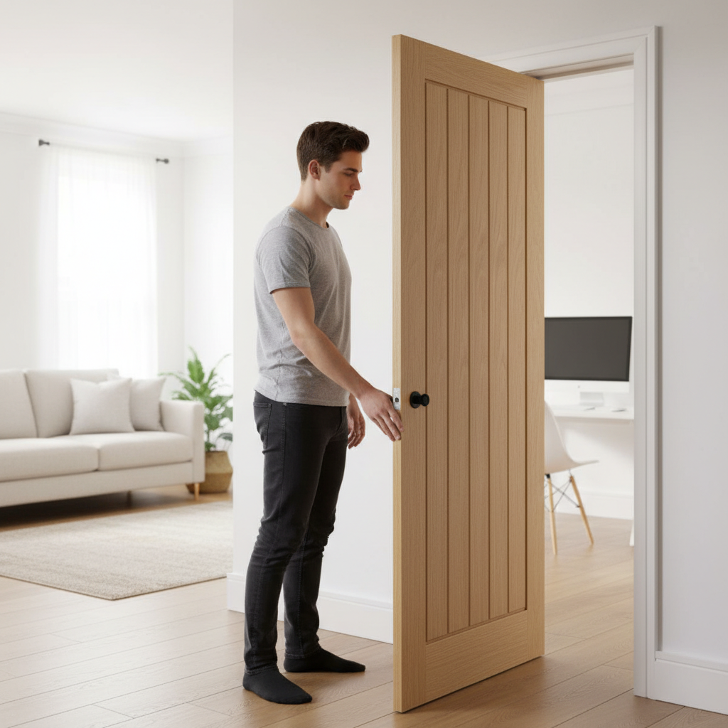 Premium Oak Pocket Door Set with Galvanised Steel Frame and Versatile Jamb Options for Stylish Room Separation