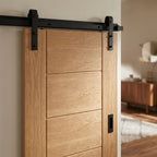 Internal Oak Sliding Door, Fully Finished, Black Face Mounted, Solid Core - detail view
