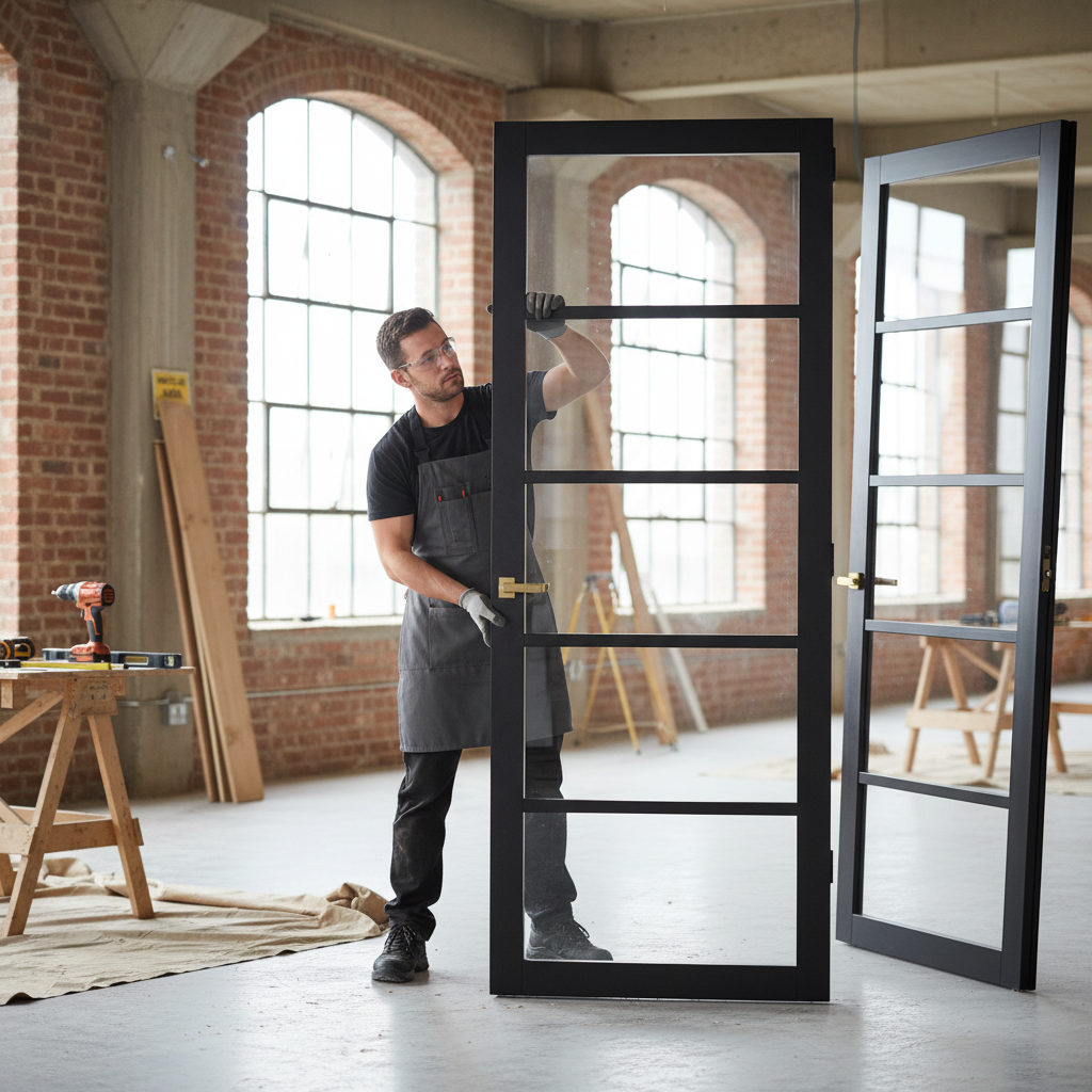 Premium Industrial Style Clear Glazed Double Doors with Solid Core and Safety Glass - Prefinished Black 5L Design
