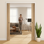 Premium Double Pocket Door Set with 3 Panel Design and Galvanized Steel Frame for Space-Saving Elegance