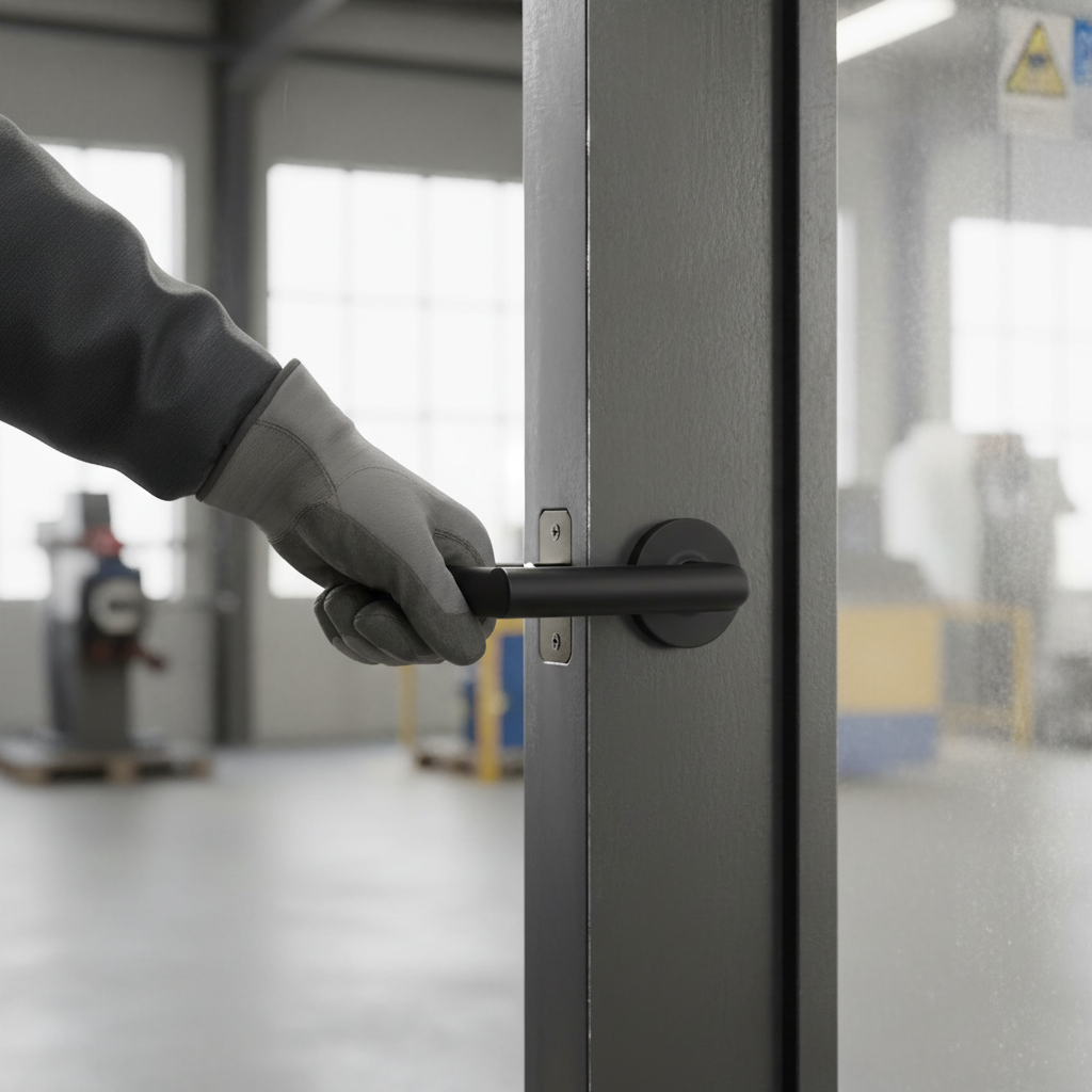 Industrial Round Lever Door Handle Set - Matt Black with Magnetic Device for Seamless Door Functionality - Image 2