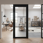 Premium Internal Fully Finished 3 Light Clear Glass Industrial Studio Door - Stylish Jet Black Finish with Toughened Safety Glass Panels