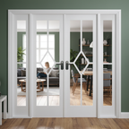 Premium Internal White Primed Room Divider Set with Clear Bevelled Glazing and Diamond Decorative Beading for Elegant Space Separation