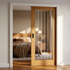 Internal Oak Pocket Door Set, Fully Finished, 1 Light Obscure Glazing, 100mm Frame - detail view
