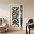 Premium White Glazed Pocket Door Set with Honeycomb Design and Adjustable Frame for Classic Home Decor